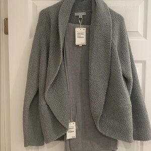 NWT- Cozy Gray Open Front cardigan with matching pants. Barefoot Dreams